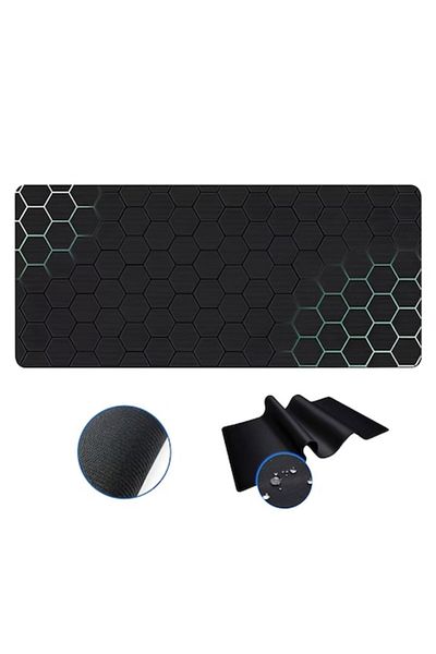 Dali Mousepad pentru birou, antiaderent, model Honeycomb, 90x40cm, Negru
