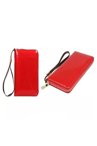 OEM Women's wallet, elegant, lacquered leather with strap, bright red