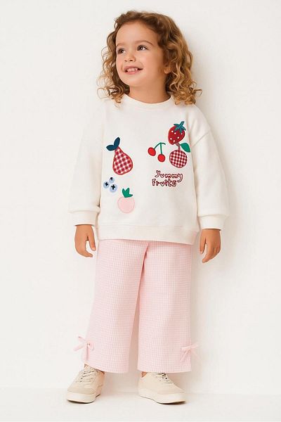 Monila Girls' Embroidery Detailed Sweatshirt and Pants Bottom Top Set