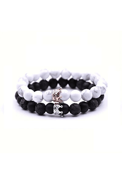 Belora Vintage Diora Bracelet Set, Volcanic Stone and White Turquoise