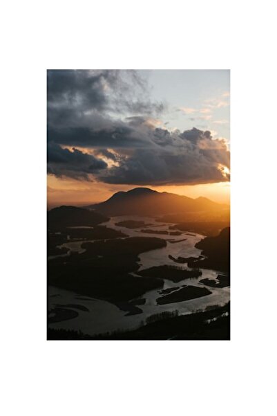 OEM Tablou Canvas, "Apus peste rau serpuind printre munti", 39 x 54cm