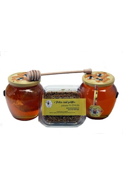 OEM Pachet promoțional 1 borcan miere de tei 750 g + 1 borcan fagure de miere de tei 750 g + 1 tavă Polyflora