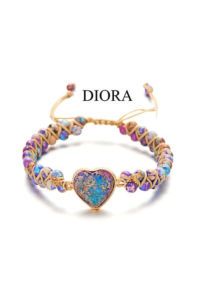 Belora Brățară energetică cu chakra dublă a inimii, lucrată manual, piatră, reglabilă, Diora, roșie