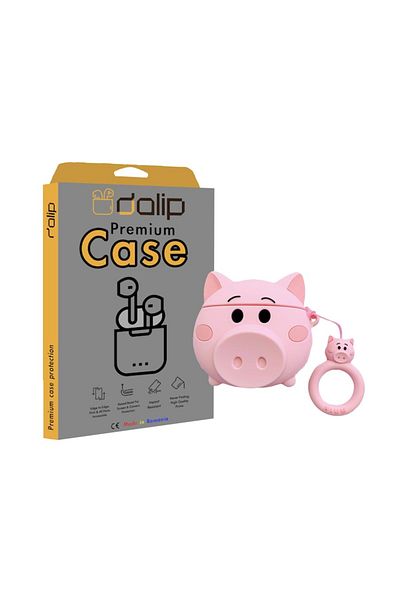 dalip Husa pentru Apple AirPods 1/2, Pig3D, Silicon, Roz