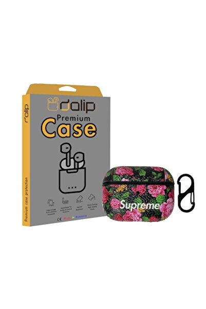 dalip Husa pentru Apple AirPods Pro, DesignVersatil, Piele , model cu trandafiri, Negru