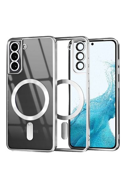 Dali Protective Case for Samsung Galaxy S22 5G, Luxury Crystal, MagSafe Compatible, Silver Edges, Transpa