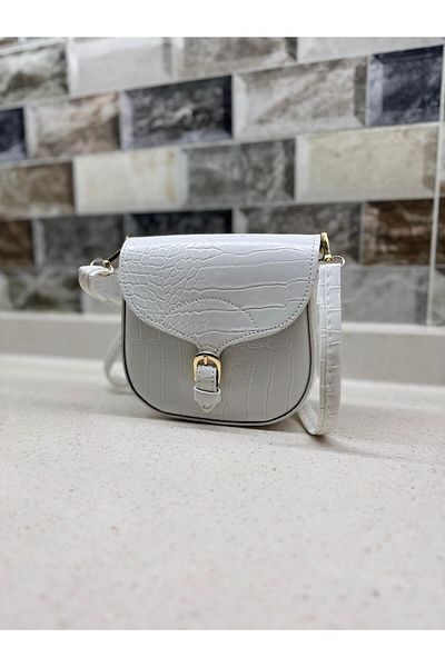 glowfit Geantă de damă cu model de crocodil alb Mango Model Clamshell Crossbody cu cataramă și curea