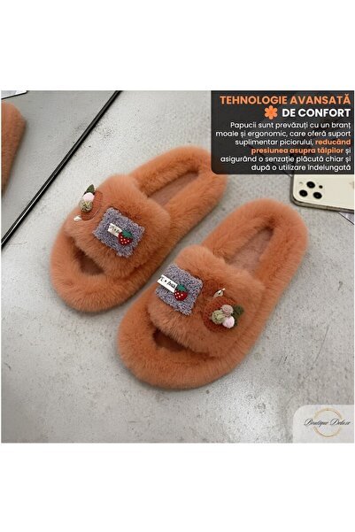 OEM Papuci Casa Dama Plusati Boutique Deluxe, Marimea 37, Portocaliu Inchis