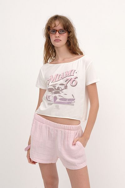Addax Printed Boat Neck T-Shirt P1799