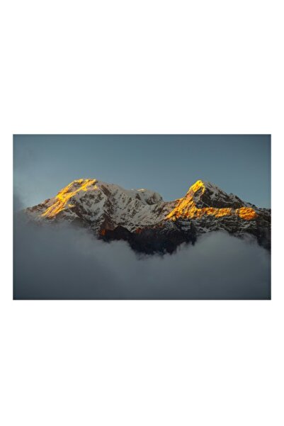 OEM Tablou Canvas, "Rasarit aurit peste munti inzapeziti", 54 x 39cm