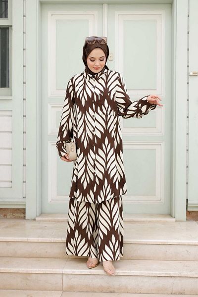 VALENS BOUTİQUE Women's Hijab Suit Floral Patterned 2-Piece Trousers Tunic Set