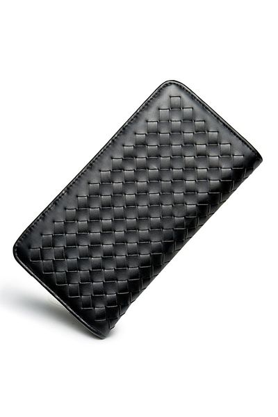 OEM Portofel mediu pentru femei, piele împletită, premium, cu fermoar, negru