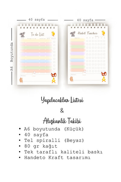 Handeto Kraft Cute Animals 3-Piece English Planner, Weekly Planner, Habit Tracker, Daily Planner