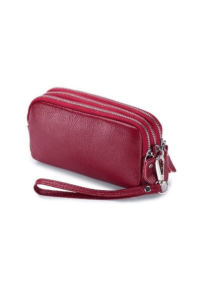 OEM Women's Wallet, Triple, Premium Leather, Dark Red