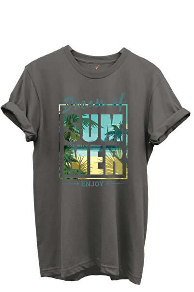 WİDİ Tricou unisex cu tematică palmier și malul mării, 100% bumbac, cu potriv...