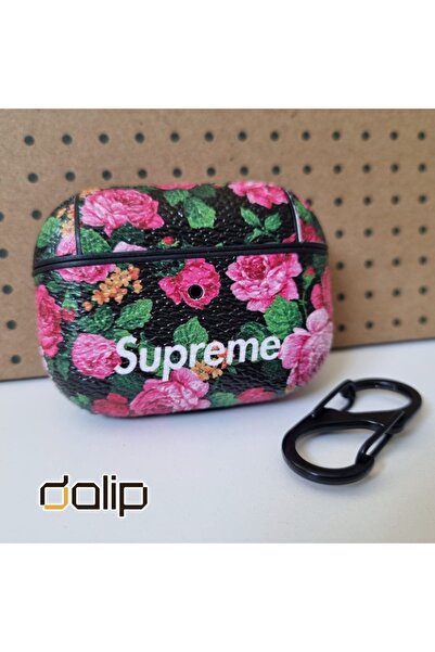 dalip Husa pentru Apple AirPods Pro, DesignVersatil, Piele , model cu trandafiri, Negru