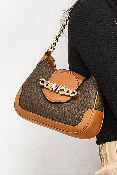 Michael Kors Women Brand Logo Shoulder Bag 26 L x 16 H x 6 W cm, Brown/Black
