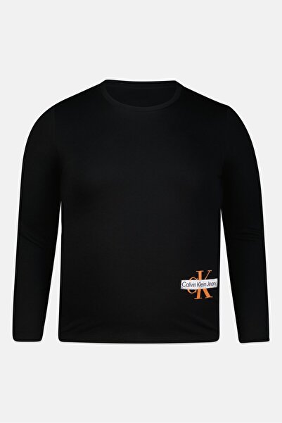 Calvin Klein Jeans Men Crew Neck Long Sleeves Brand Logo T-Shirt, Black