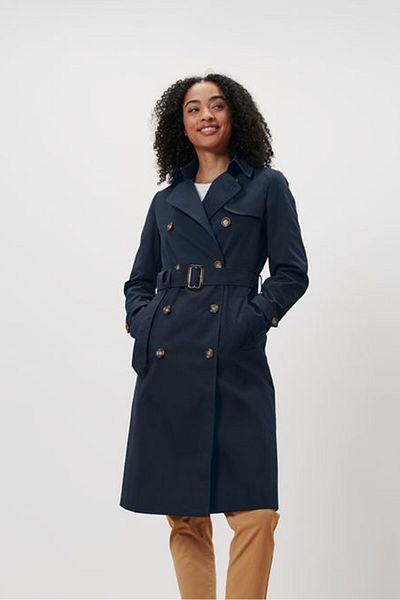 Tchibo Women Double Breasted Belted Trench Coat, Navy