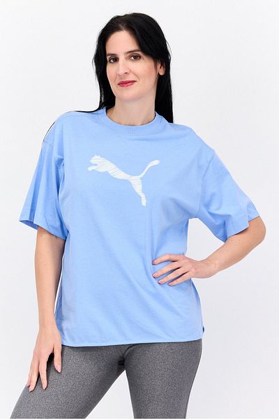 Puma تيشيرتات رياضية نسائية بأكمام قصيرة، أزرق/أبيض