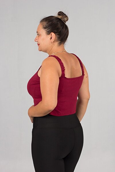 Truva XXL Plus Size Burgundy Strap Gathered Crop: the New Address of Elegance and Comfort
