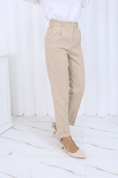 HANIMCA GİYİM PİLELİ DUBLE PAÇA HAVUÇ KESİM YAZLIK PANTALON