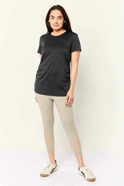 Only Play Women Round Neck Short Sleeves Solid Top, Black
