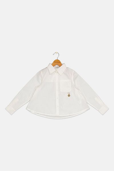Overkids Kids Girl Spread Collar Plain Shirt, White