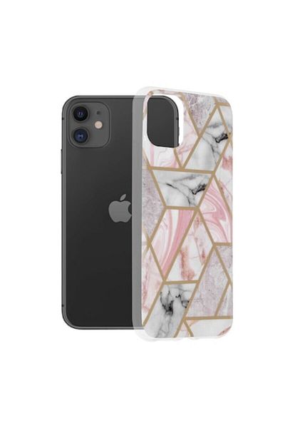 Dali Protective Case Compatible with Apple iPhone 11, Marble Series, TPU, Pink Hex, Multicolor