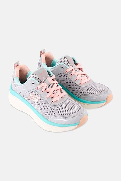 SKECHERS Women D Lux Walker Infinit Lace Up Walking Shoes, Grey
