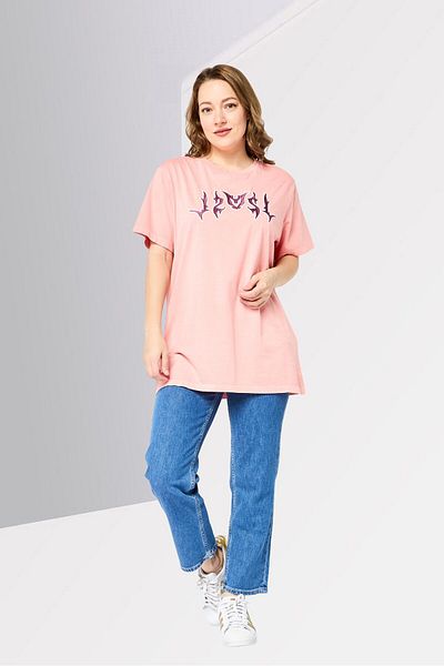 Diesel Women Crew Neck Short Sleeves Embroidered T-Shirt, Pink