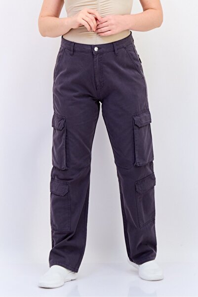 Don't Call Me Jennyfer بنطلون كارجو سادة بقصّة مستقيمة عادية للنساء، رمادي