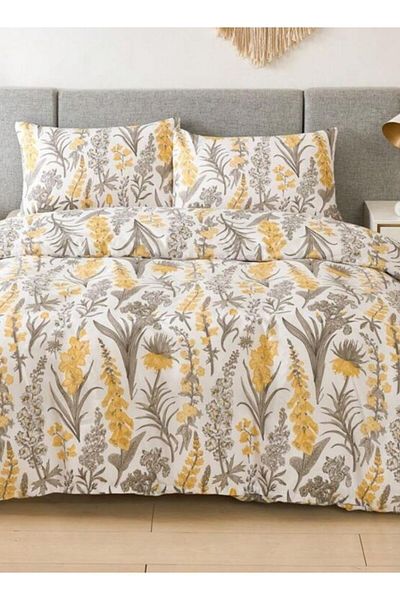 LUNA HOME King size 6 pieces, duvet cover set, yellow flowers design 220X240cm.