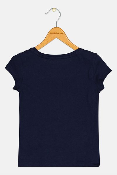 GAP Kids Girl Round Neck Short Sleeve Brand Logo Top, Navy