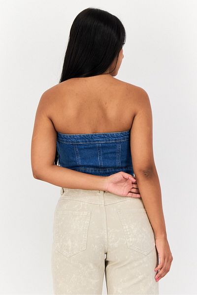 Don't Call Me Jennyfer Women Straight Across Strapless Washed Tank Top, Navy