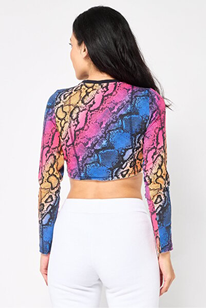 Ellesse Women Round Neck Long Sleeve Allover Print Crop Top, Multicolor