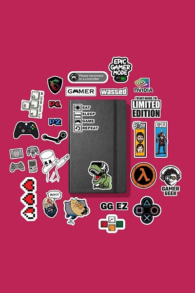 MS Major Selection مجموعة ملصقات Gamer Gaming Player / ملصق دفتر ملاحظات Bullet Journal وملصق الكمبيوتر المحمول