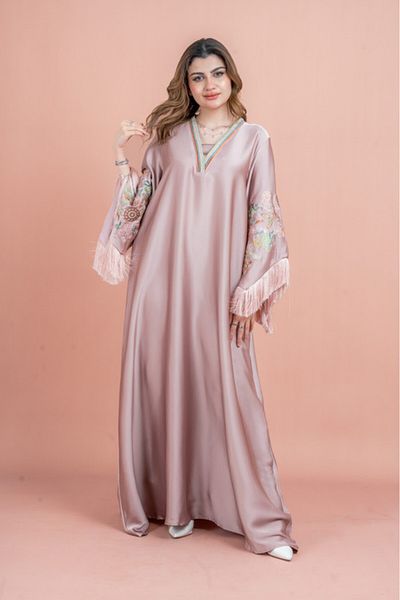 IKKXA Shimmer Detail Sleeves Embroidered Jalabiya