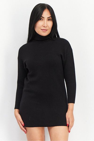 Don't Call Me Jennyfer Women Turtle Neck Long Sleeve Knitted Sweater Dress, Black