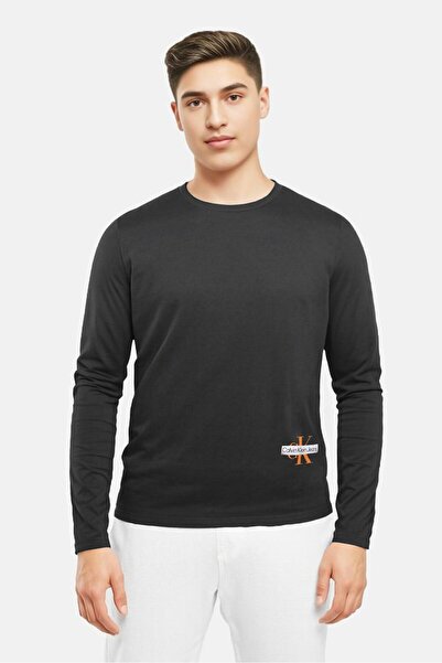 Calvin Klein Jeans Men Crew Neck Long Sleeves Brand Logo T-Shirt, Black