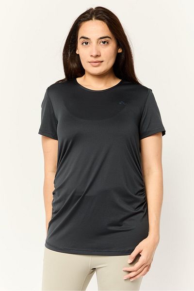 Only Play Women Round Neck Short Sleeves Solid Top, Black