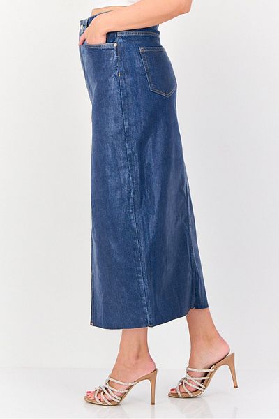 Don't Call Me Jennyfer Women Solid Denim Midi Skirt, Blue