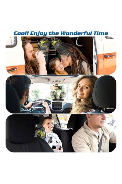TERRION 12V Dual Head Adjustable Car Fan,Portable Vehicle Cooling Fan with 2 Speeds,360°
