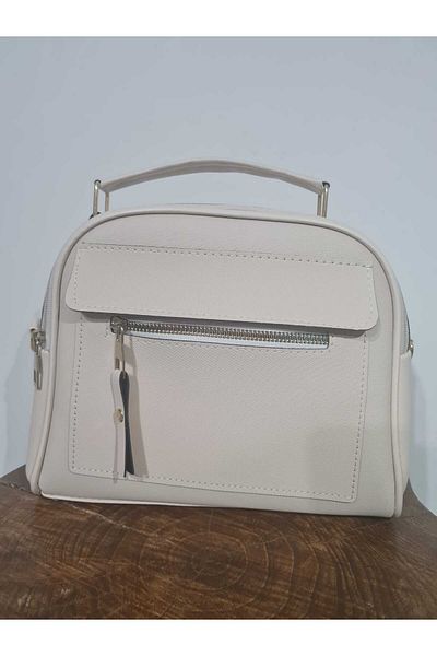 glowfit Women's Cream Kango Model Leather 3 Compartment Adjustable Strap Hand and Shoulder Bag