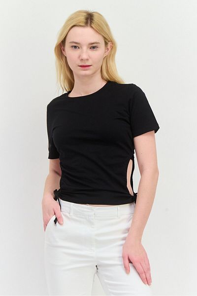 NA-KD Women Crew Neck Short Sleeve Solid Top, Black