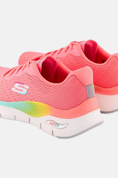 SKECHERS Women Arch Fit Power Step Lace up Running Shoes, Neon Coral