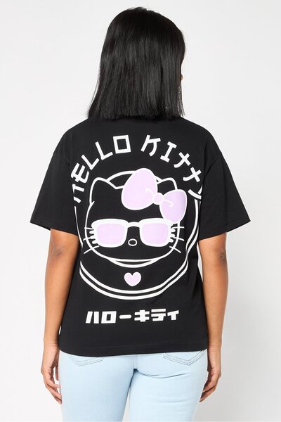 Hello Kitty Women Crew Neck Short Sleeve Graphic Print T-shirt, Black