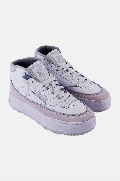 Reebok حذاء تنس نسائي Club C Geo Mid برباط، أبيض