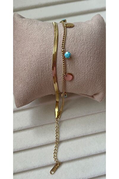 Goche سوار نسائي ذهبي اللون مع تفاصيل سلسلة إيطالية وسحر - صيفي وعصري