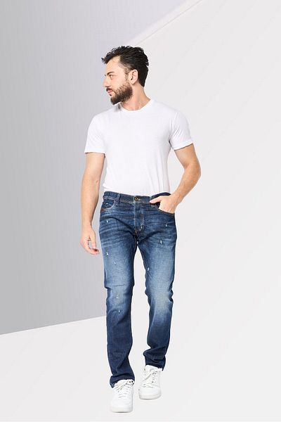 Diesel Men Slim Fit Washed Stretchable Denim, Dark Blue